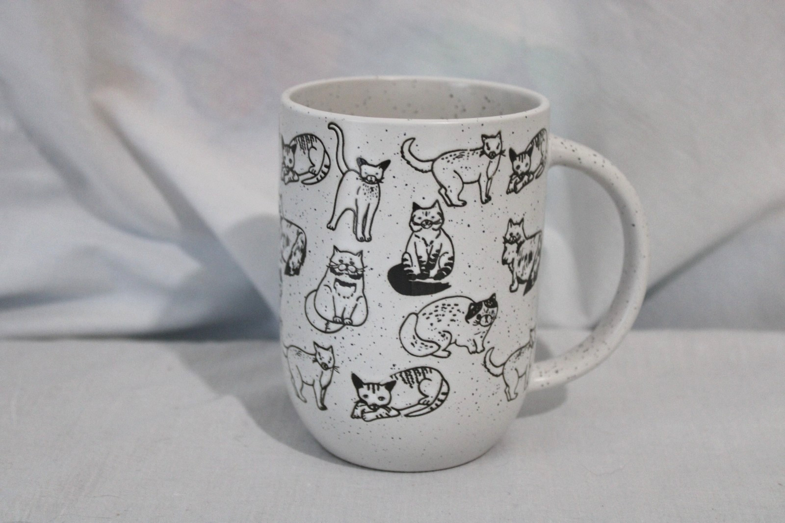 Stoneware Cat 16 oz. Mug, Speckled Black & White, Winifred & Lily