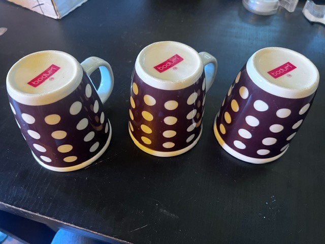 Vintage BODUM Ceramic Coffee Mugs Cups Brown/White Polka Dots Set of 3