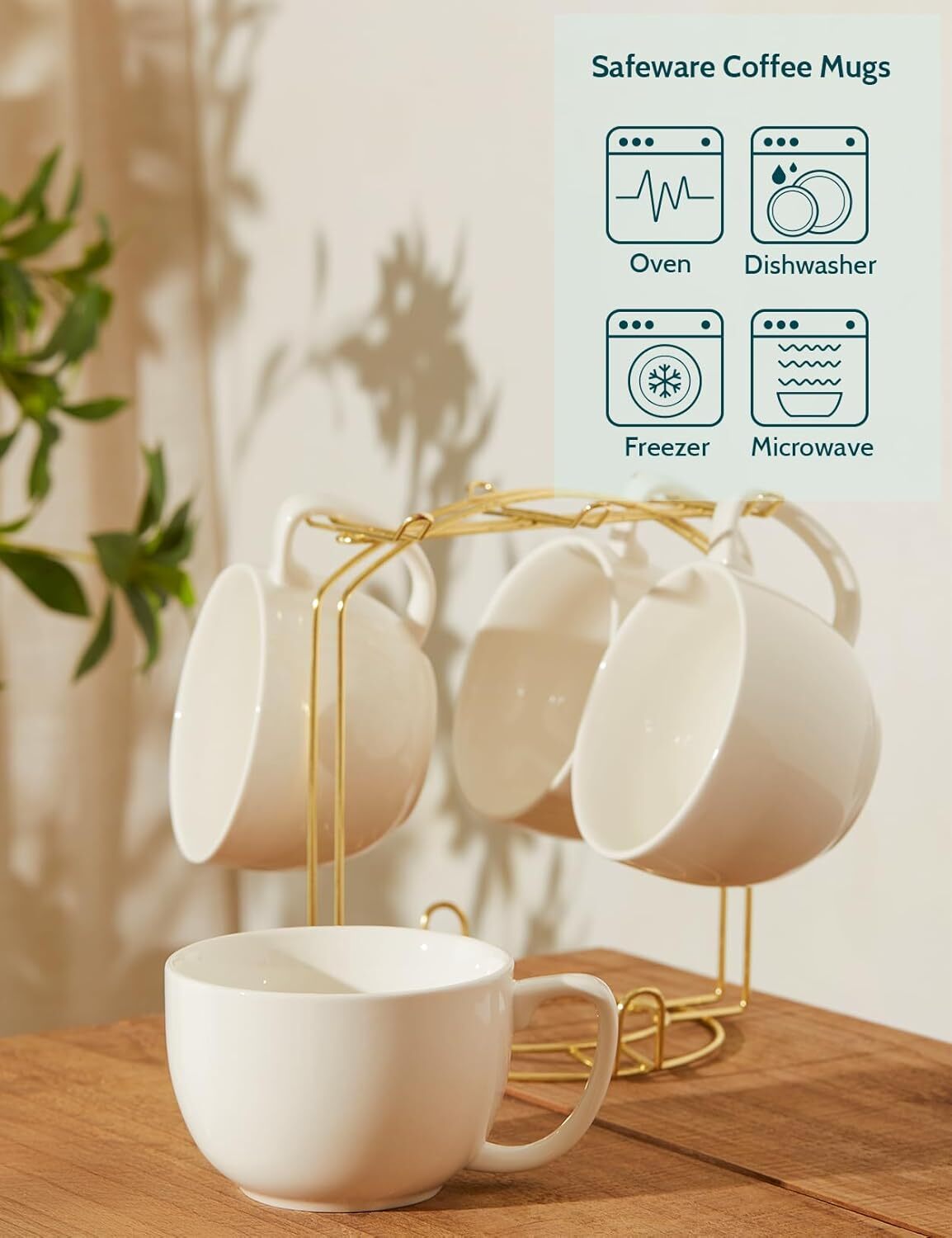 Large Coffee Mug Set of 4 – Thick White Ceramic Mugs