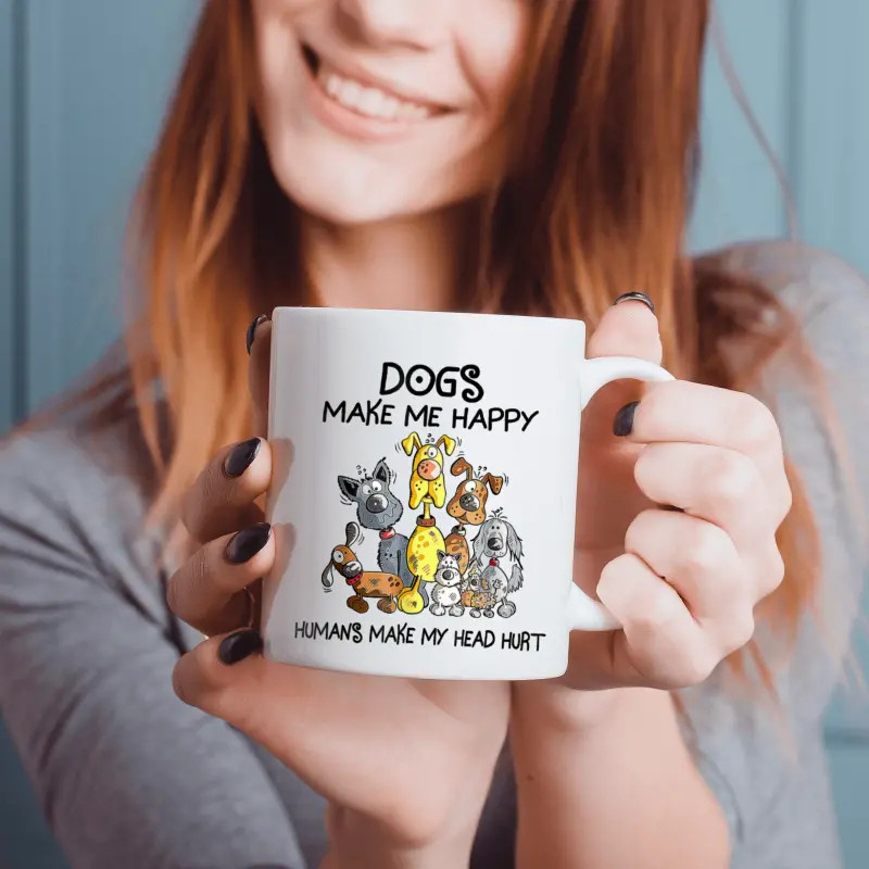 11 oz, Ceramic Mug With Funny Dog illustration Cartoon Coffee Cup Novelty gift