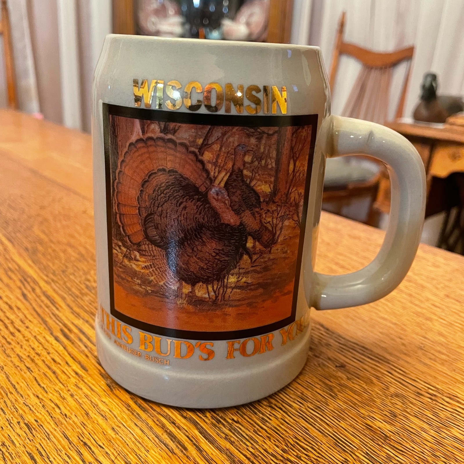 Vintage Wisconsin Turkey This Bud’s For You Budweiser Beer Stein #1753