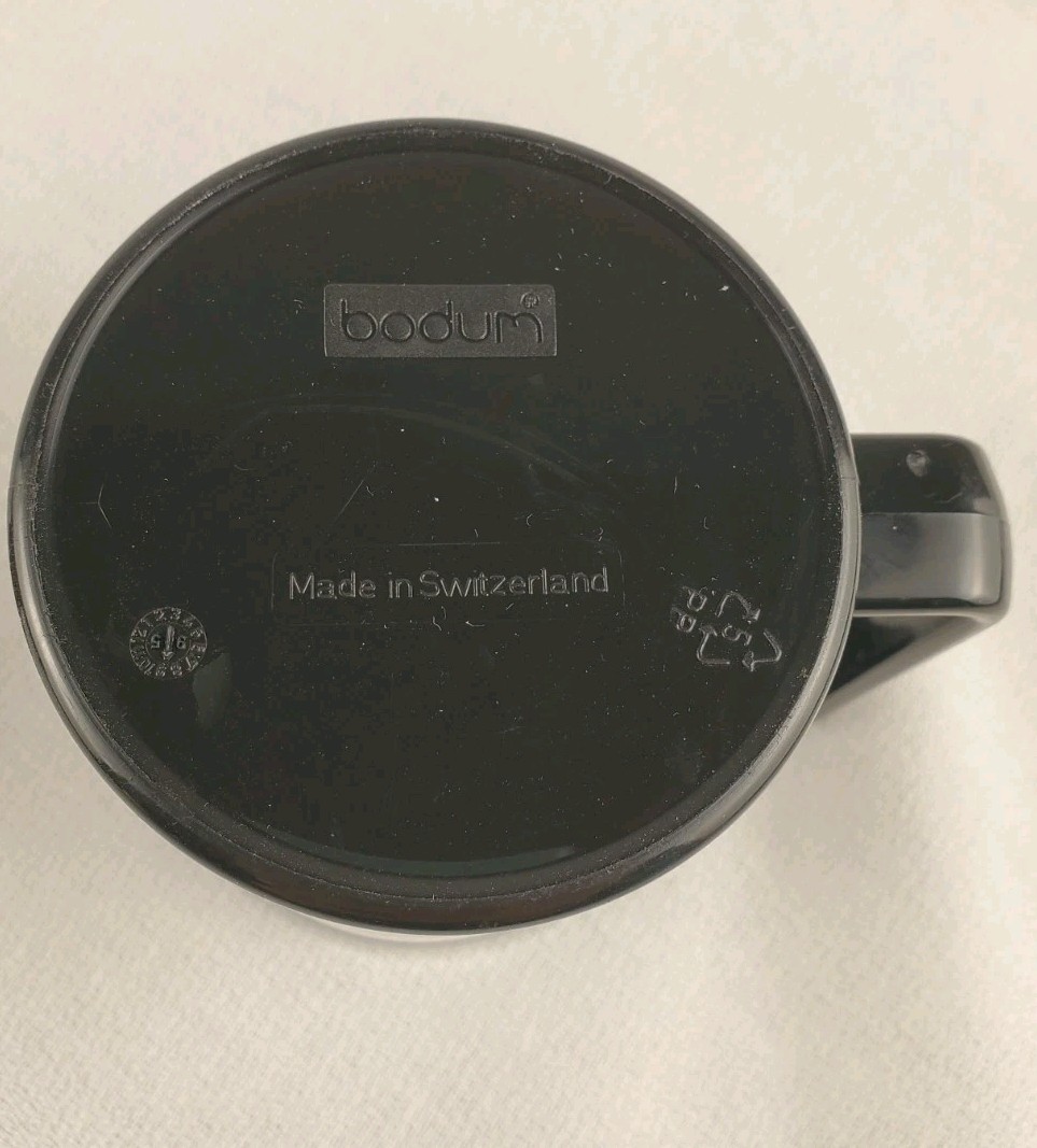 Bodum Clear Glass Coffee Mugs Set of 2 Black Handle Base Made in Switzerland