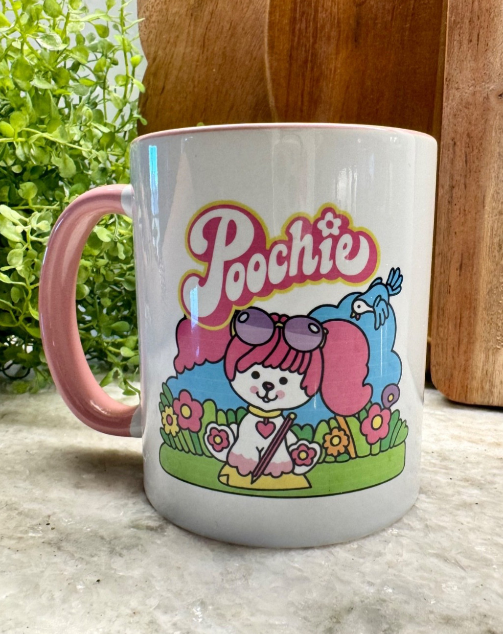 New Poochie Dog Retro 80s Style Ceramic Coffee Mug Cup w/ Pink Interior – 10oz