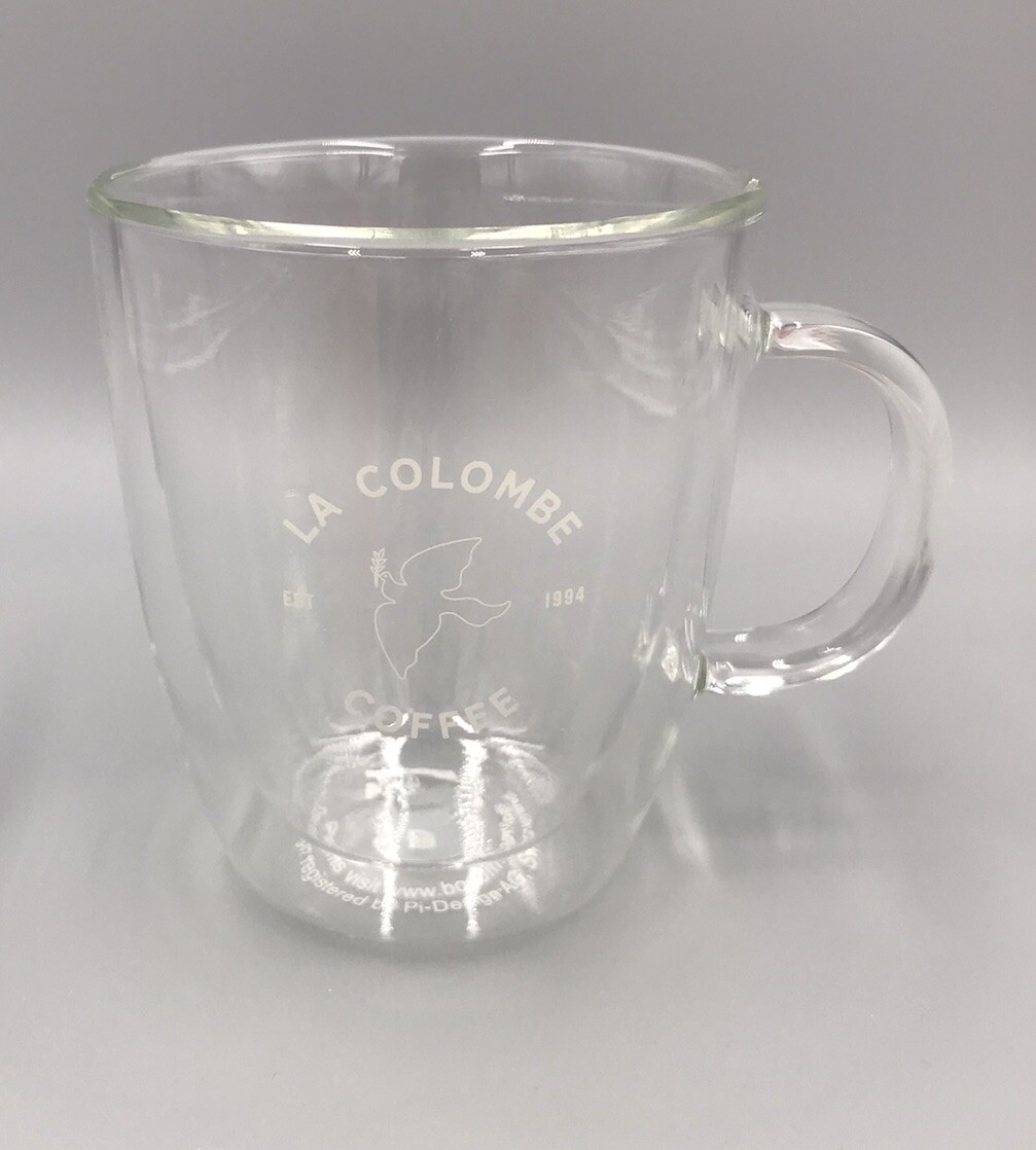 La Colombe Coffee Roasters & Bodum Double Wall Glass Mug Cup Collaboration 10oz