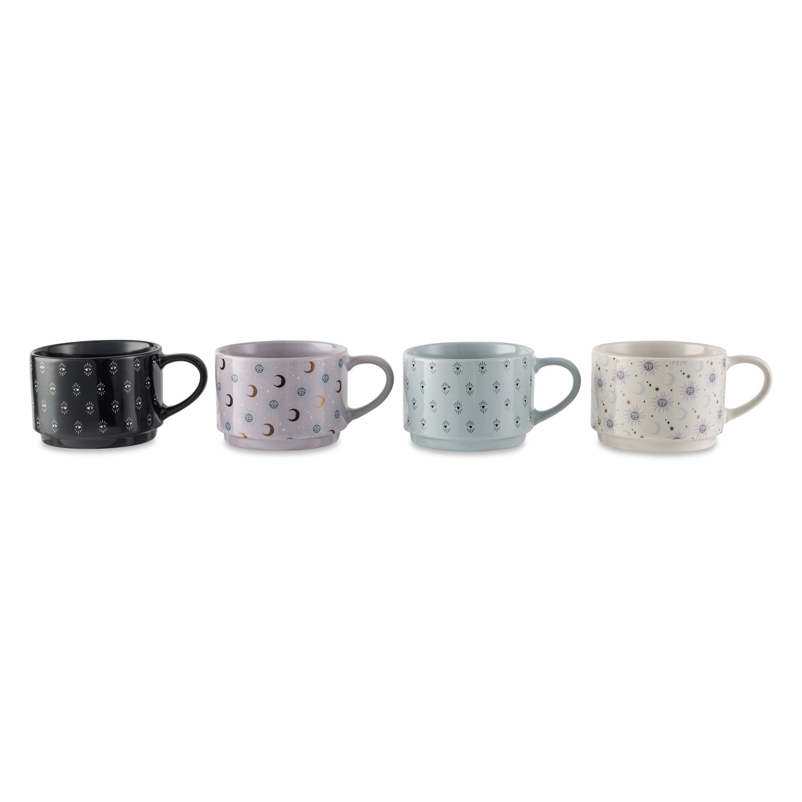 11.1 fl oz Assorted Celestial Stoneware Stacking Mugs W/ Wire Rack Set of 4