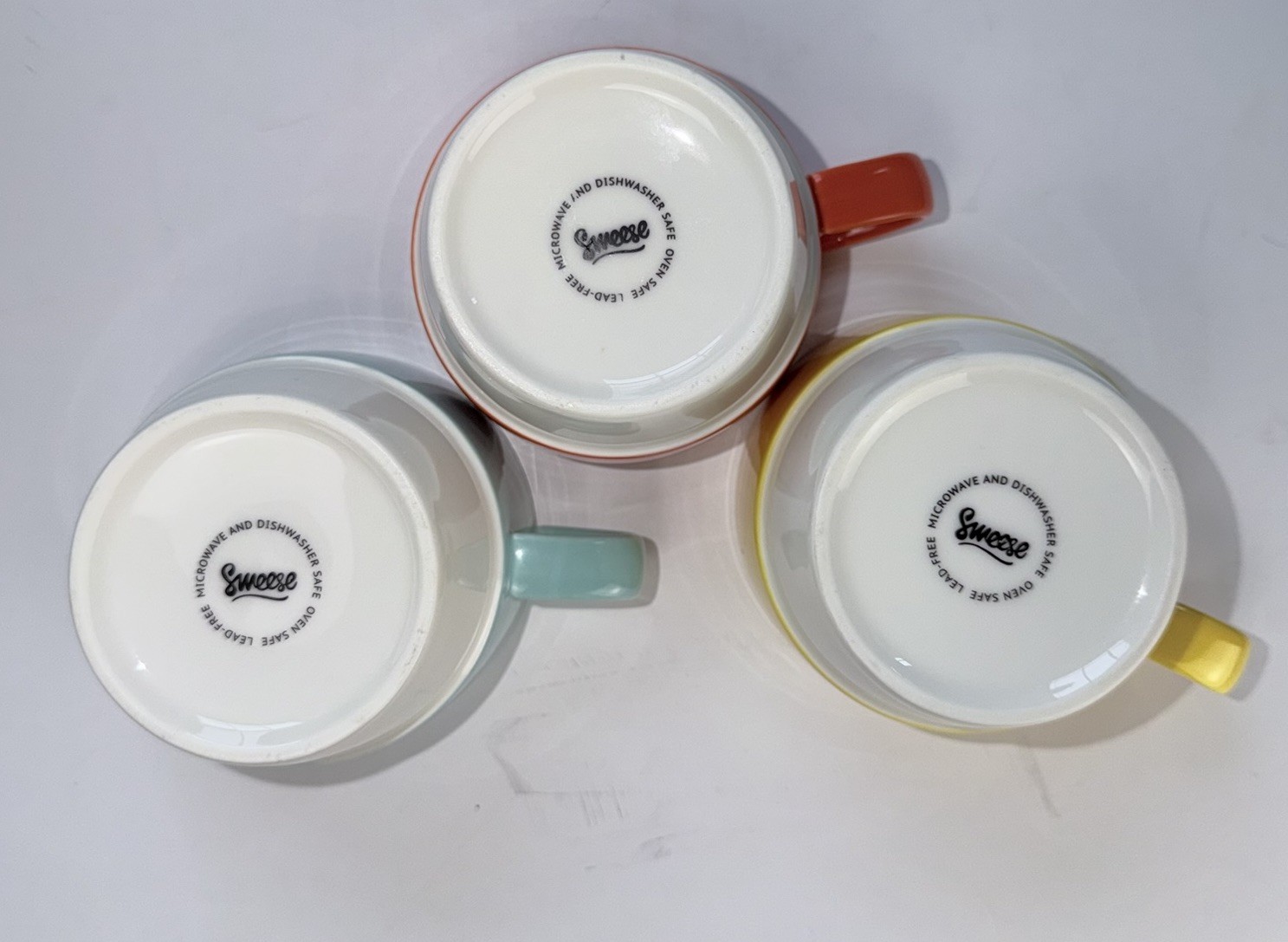 Sweese Stackable Set of 3 Cups 8 oz ColorBlock Yellow Blue Orange Coffee Mugs
