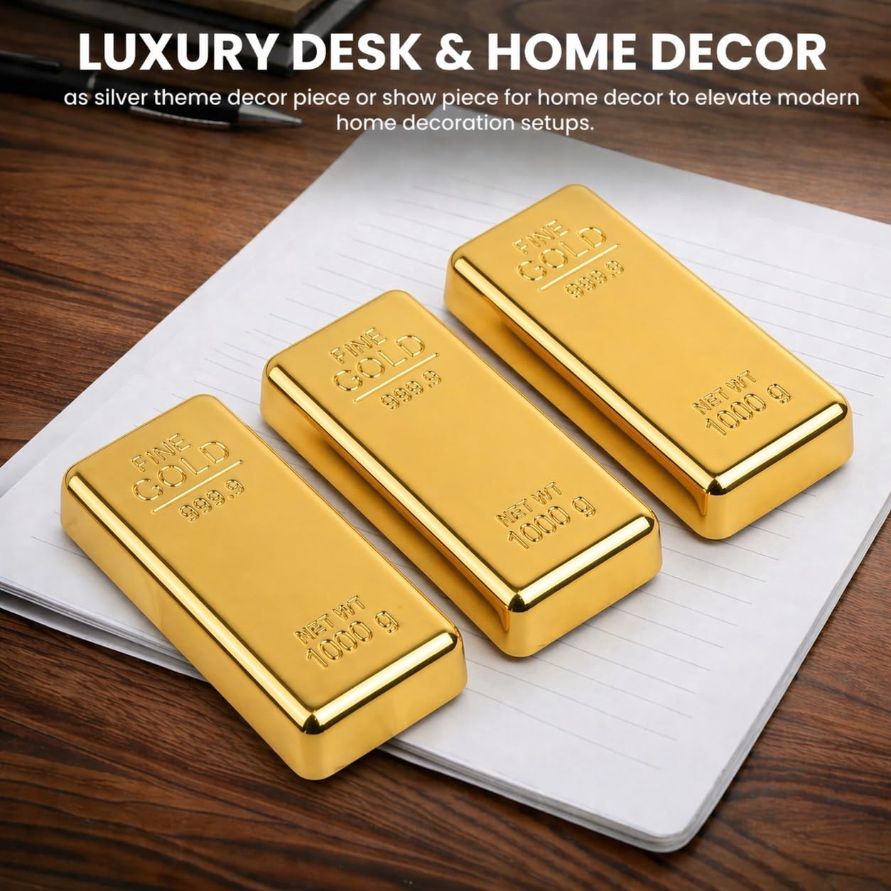 3 PCS Gold Bar Paperweight Fake Metal Desk Decor Realistic Replica Gift Home