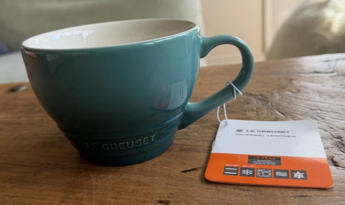 Le Creuset Stoneware Giant Cappuccino Bistro Mug 14 oz Riviera Blue NEW