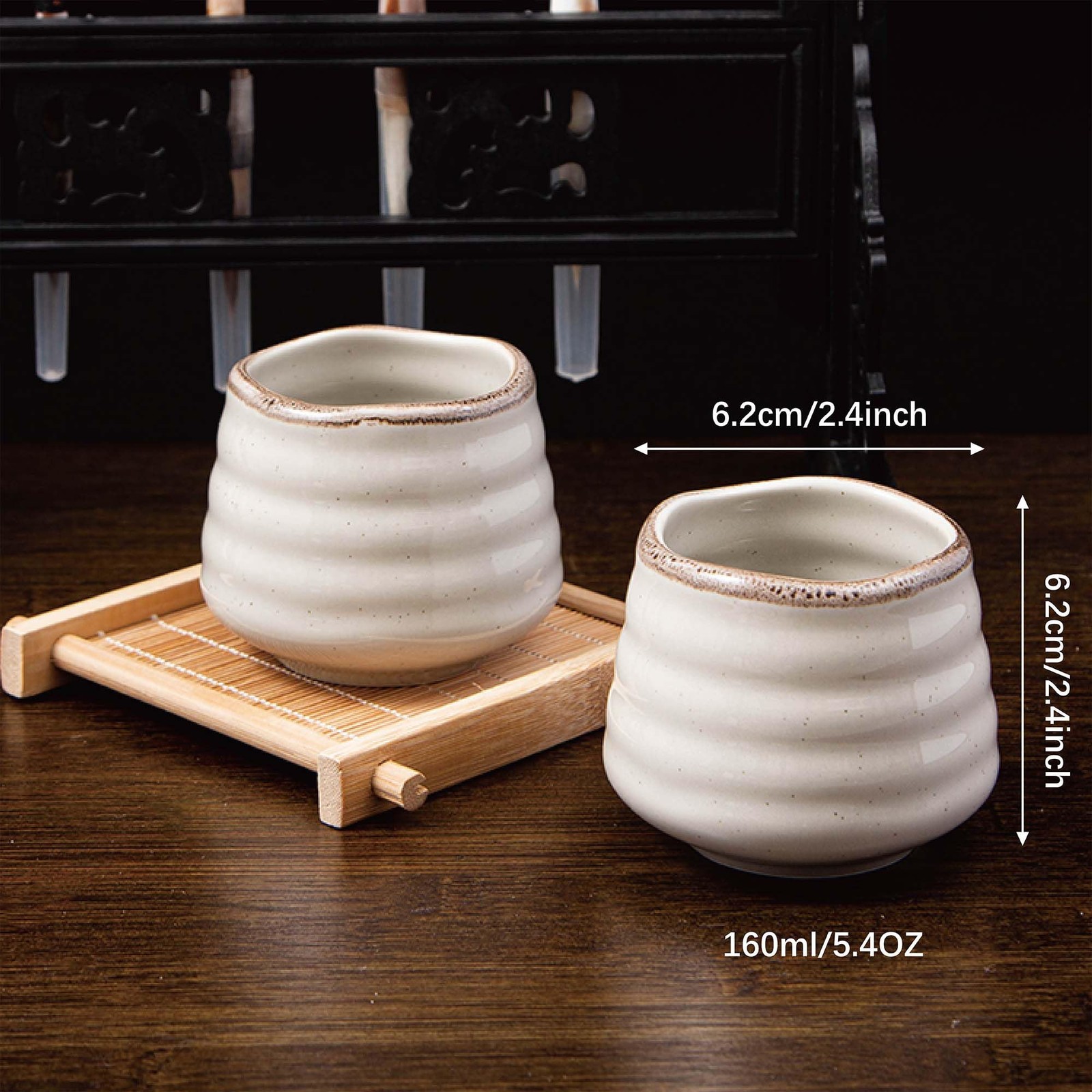 4 PCS Ceramic Tea Cup Porcelain Matcha Cup 160ml 5.4oz Handless Retro Grey