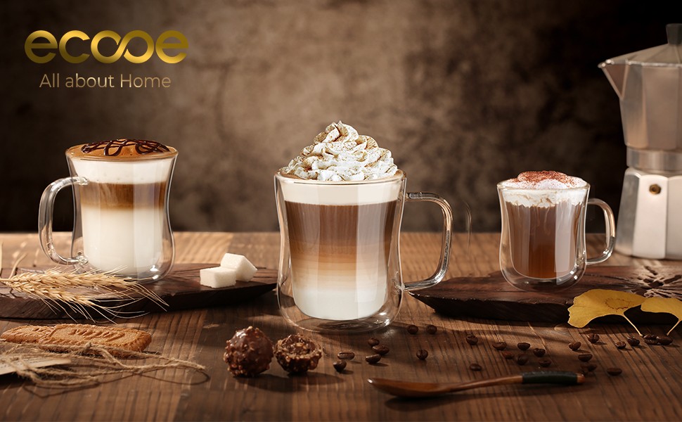 Espresso Cups 4 Oz Double Walled Glasses Coffee Mugs Set of 2, Clear Glass