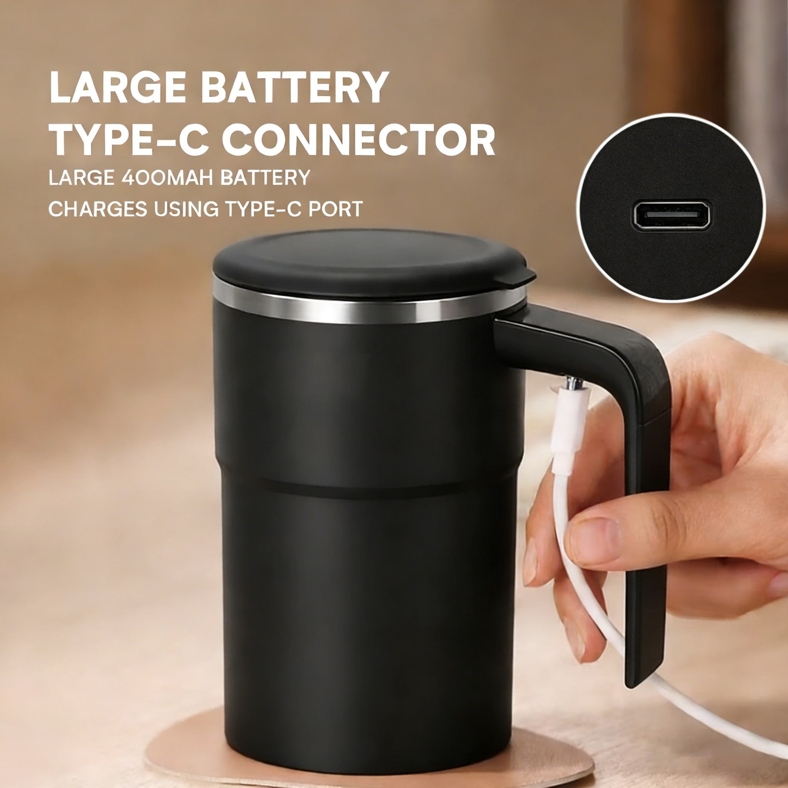 2-Pack Self-Stirring Coffee Mug LED Temp Display Stainless Steel Perfect Gift
