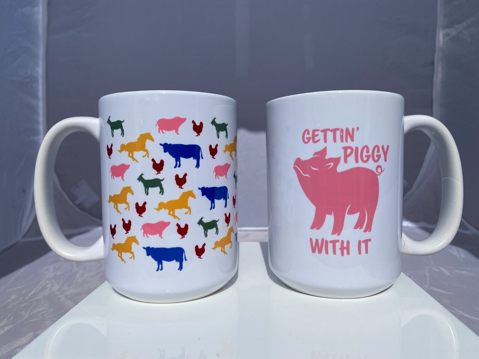 Farm Animals Mugs – Set of 2 – Gifts for Farmers and Homesteaders