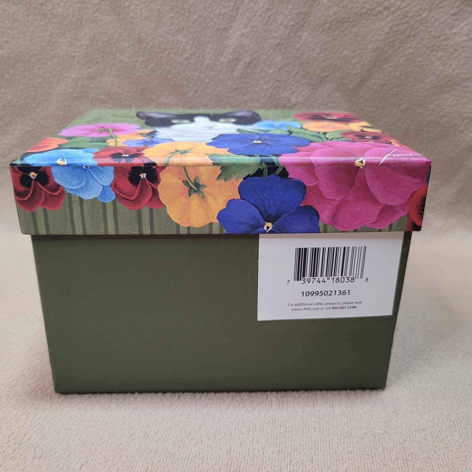 Tuxedo Cat Pansy Flowers Ceramic 14 oz Mug w/ Matching Gift Box Lang 2012
