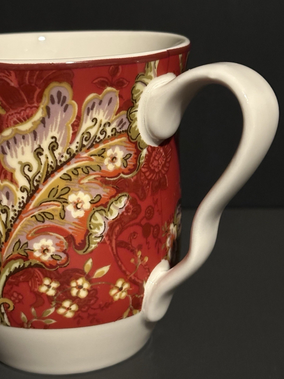 222 Fifth Gabrielle Red Floral Set of Two 4.25″ Fine China Coffee Mugs Tea Cups