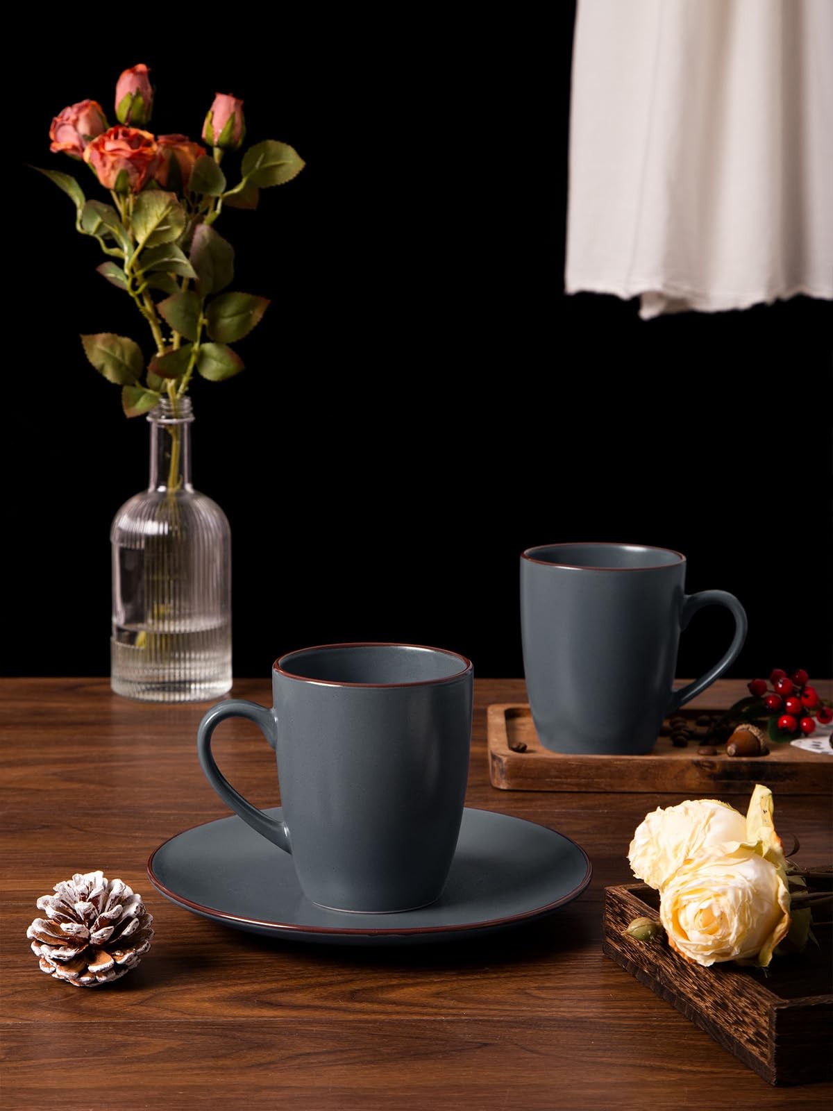 4 PCS Venus Coffee Mugs 12 oz Set Drinking Cup With Handle Charcoal Matte