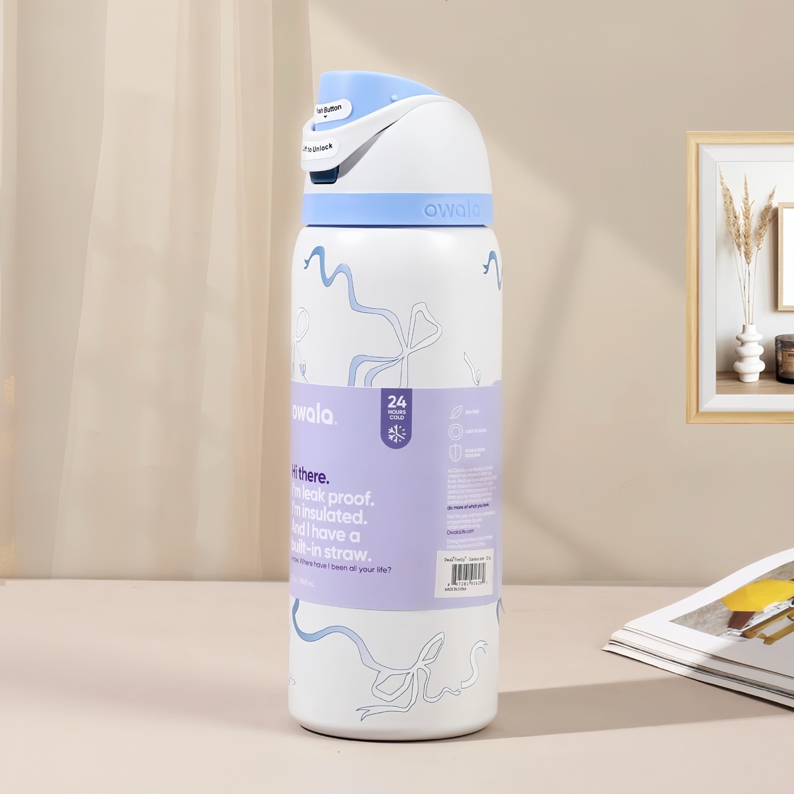 Owala 32oz Water Bottle Tied And True Blue Bows Limited Edition FreeSip