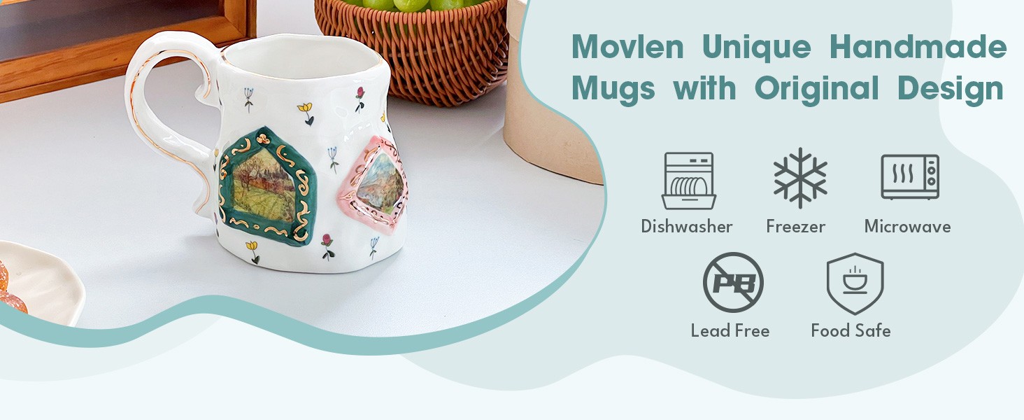Large Ceramic Coffee Mug, Pretty Flower Cup with Big Handle, Funny Cute Tea