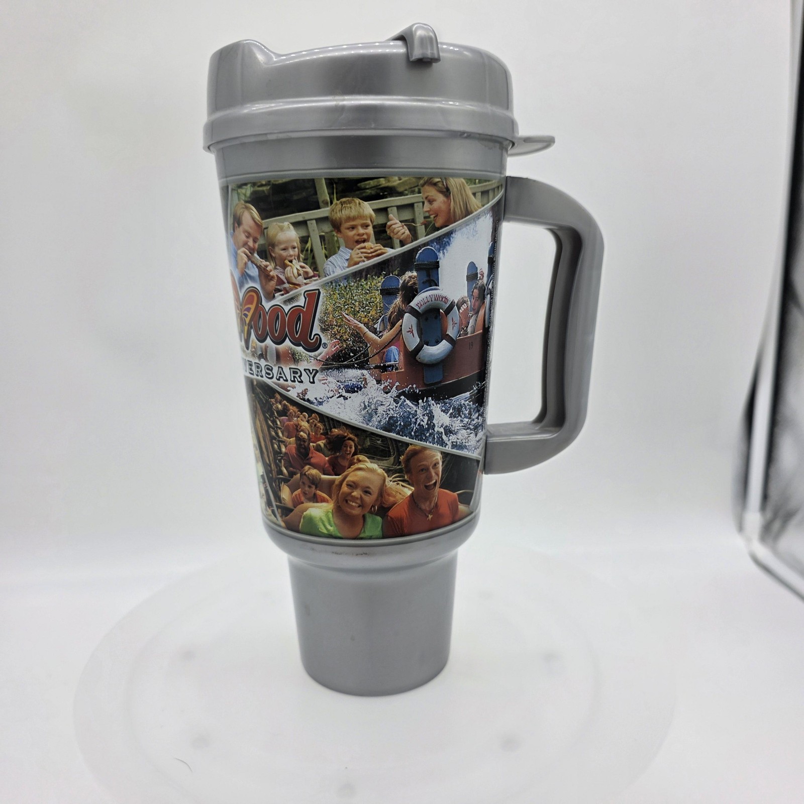 Dollywood Travel Mug Gray Plastic 25th Anniversary Theme Park Logo Handle Cup