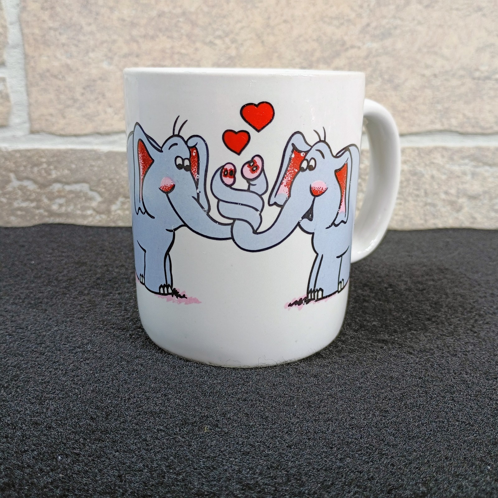 Vintage Cartoon Elephant Love Hearts Coffee Mug Tea Cup Made in Korea White