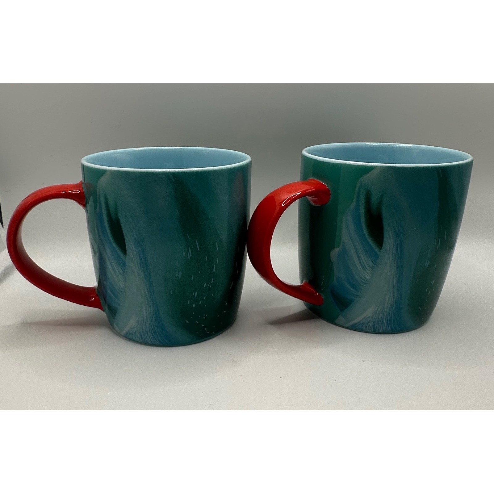 NEW Starbucks 2024 Holiday Teal Green Marble Red Handle Siren Mug Set of 2 11oz