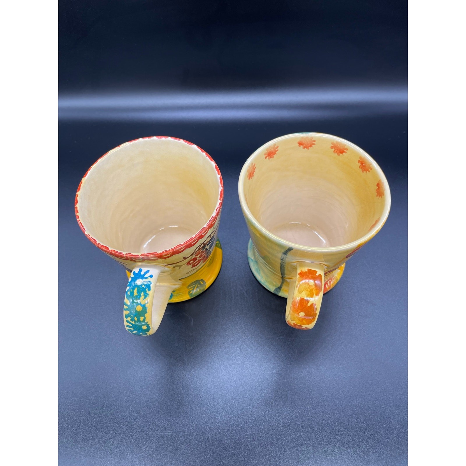 Vintage Italica ARS Pottery Set of 2 Mugs Hand Painted Italy Chip *See photo