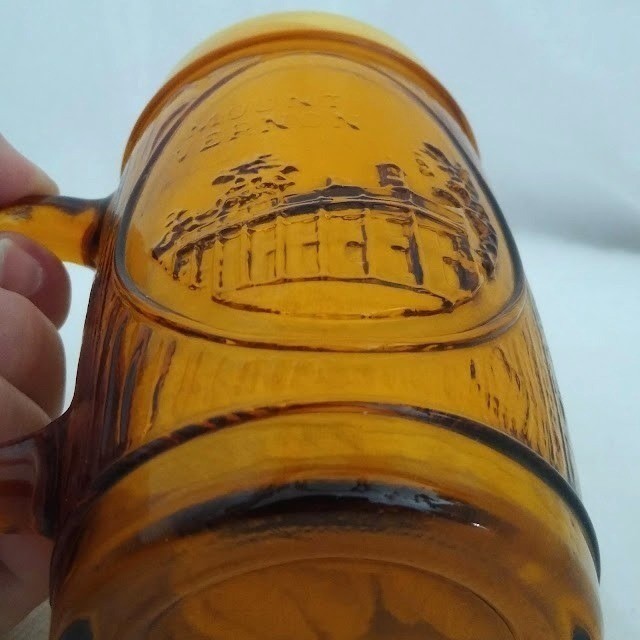 Amber Glass George Washington Mount Vernon Mug – Pressed Glass Souvenir Cup, 5″