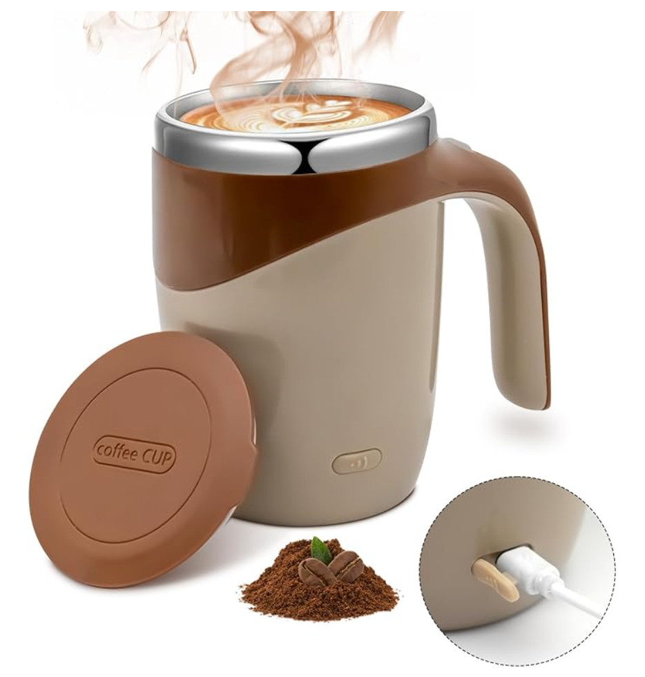 USB Rechargeable Self Stirring Mug Set – 2 Automatic Magnetic Coffee Mixing Cups