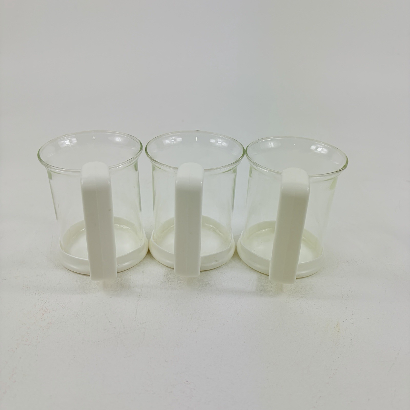 BODUM Brazil Clear Glass w/White Plastic Handles Espresso Cups Coffee Mugs Set 6