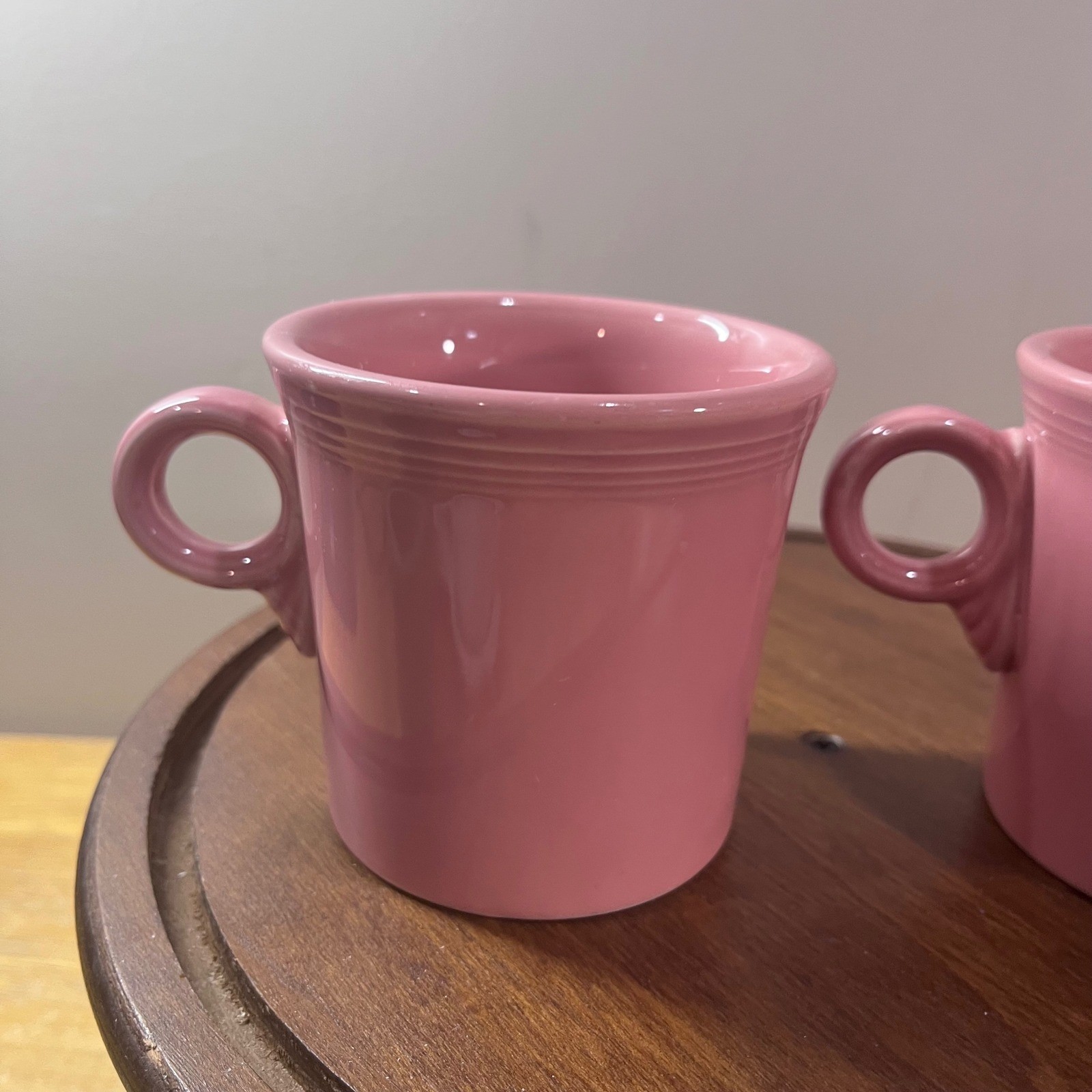 Vtg Fiesta Rose Pink Coffee Mugs Set of 2 Ring Handle Homer Laughlin USA Ceramic