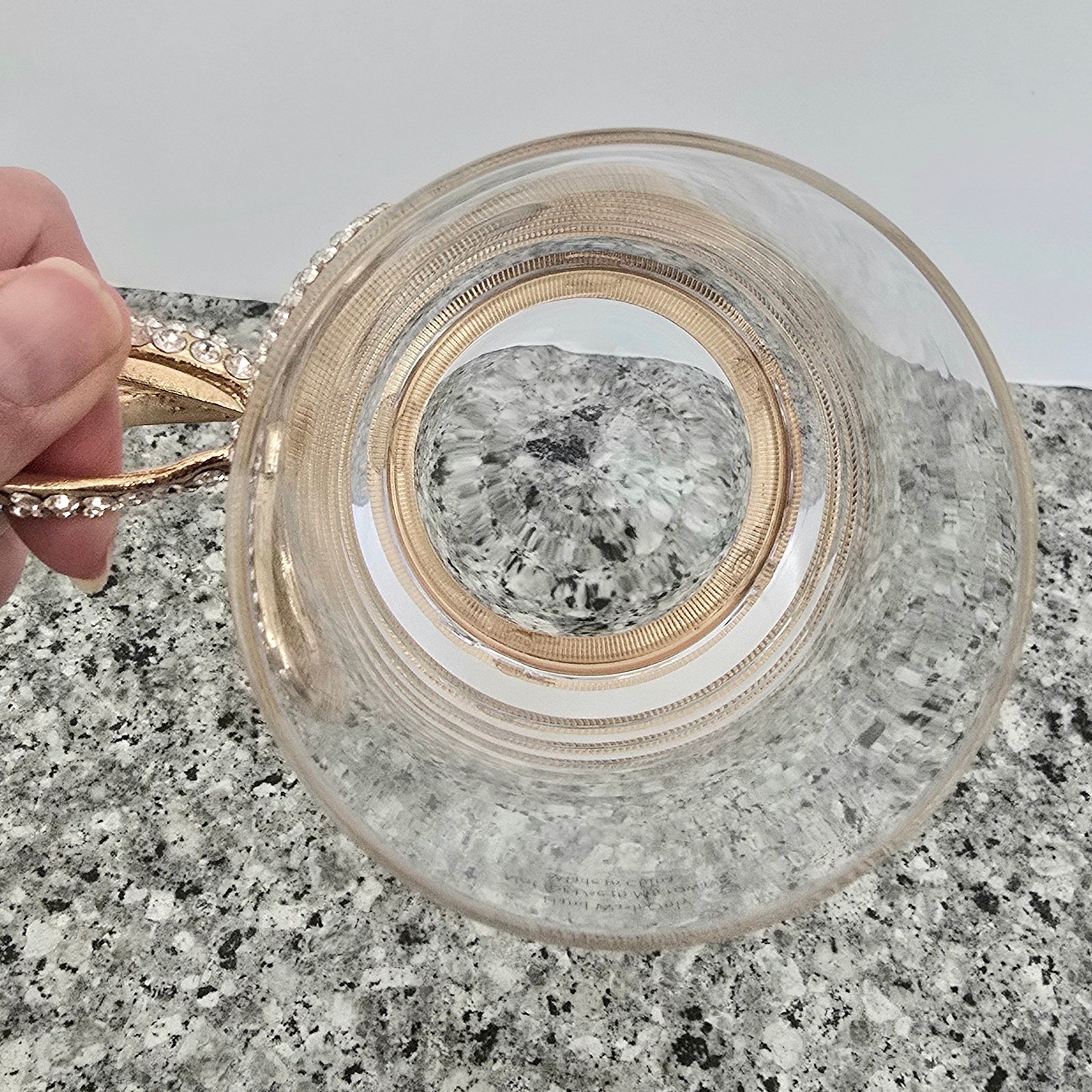 Gold Bow Rhinestone Handle Glass Mug Clear Coffee Cup Glam Coquette Bling