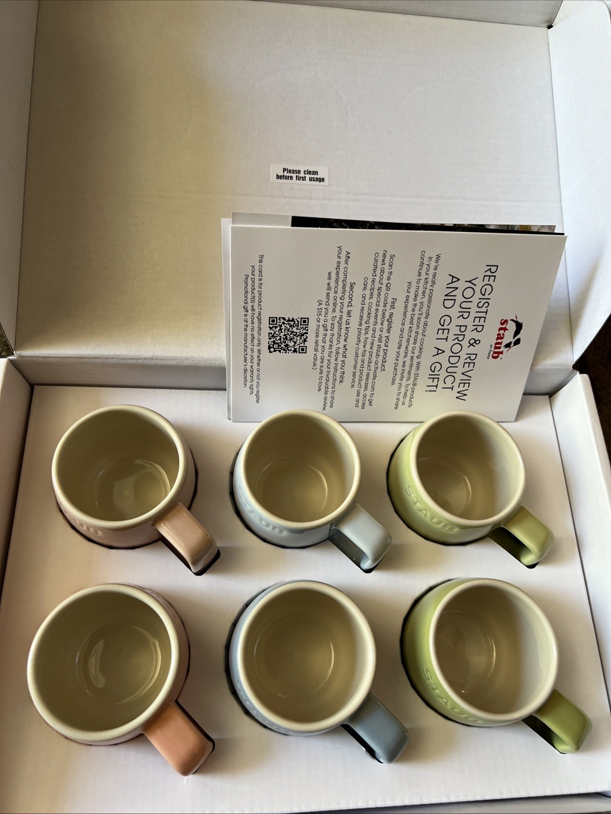 Staub 6 Piece Ceramic Mug Set Macaron Pastel Colors Blue Pink Green New