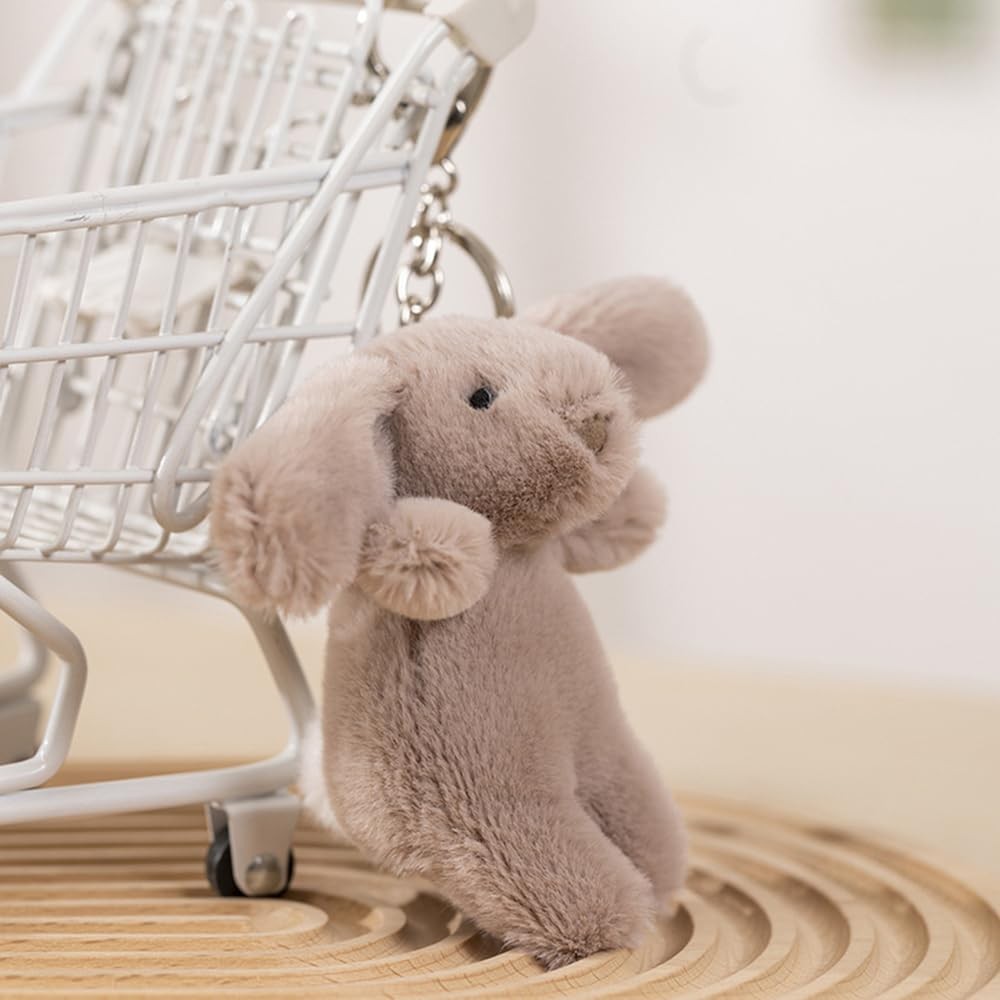 Miokkley Cute Bunny Plush Keychain for Backpack, 3.5″ Inch Small, Gray Pink