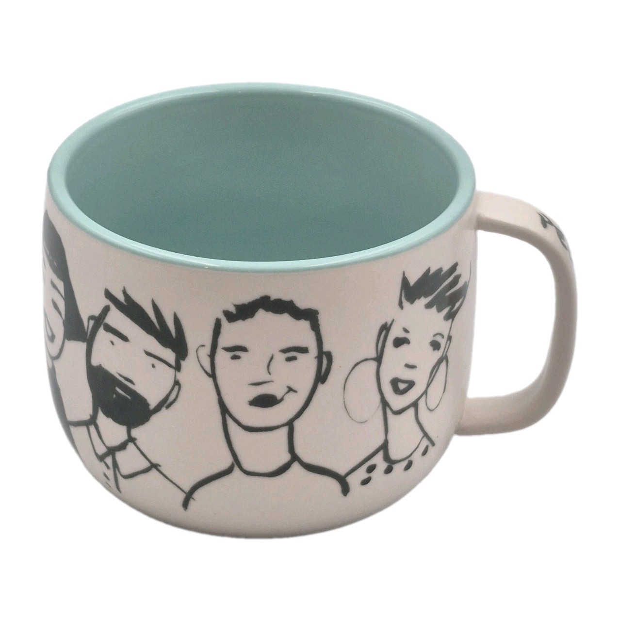 Anthropologie People Person Mug Black White Teal Interior 16oz 3″ Tall