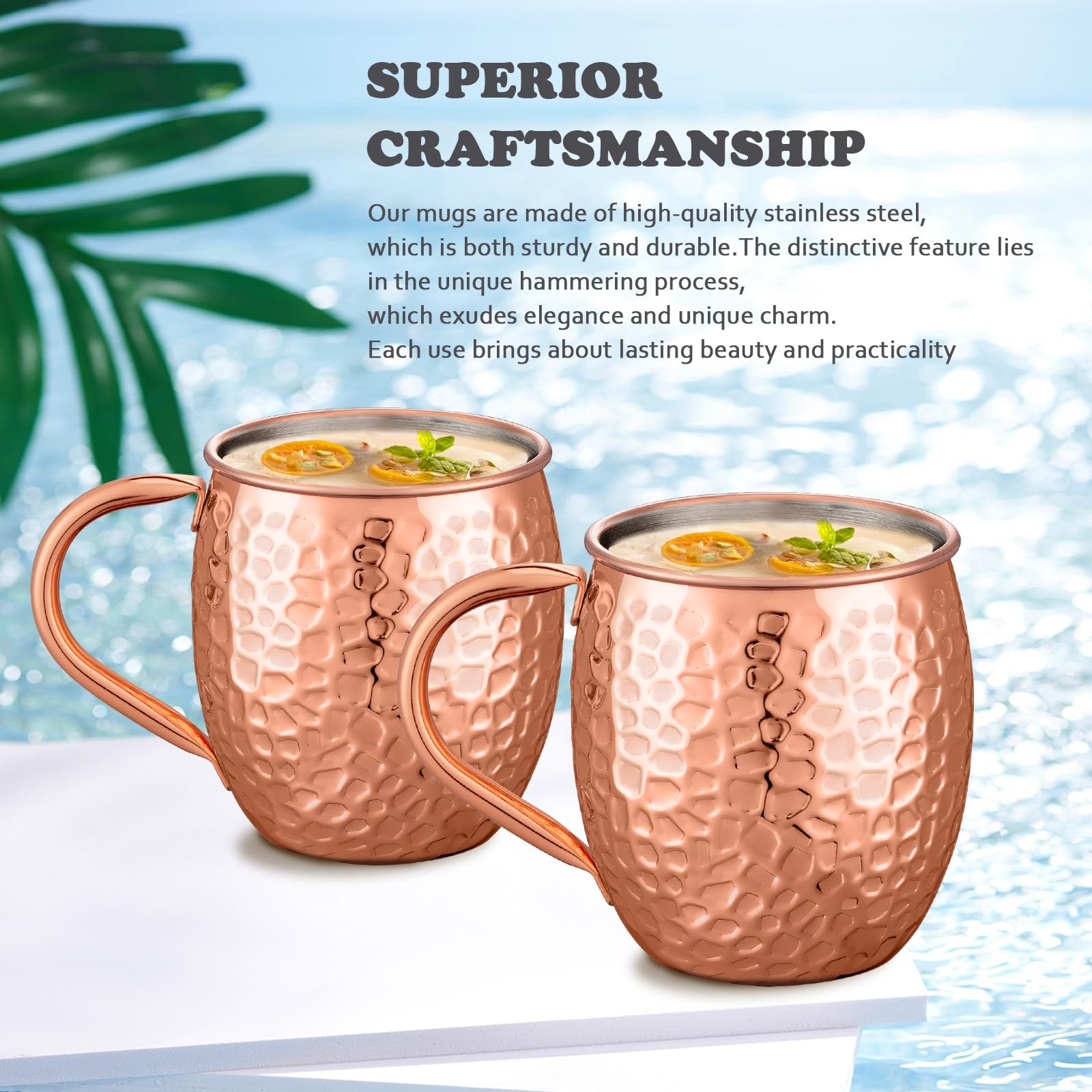 4 PCS Moscow Mule Mugs Electroplated Stone-Pattern Copper Mug 304 Steel