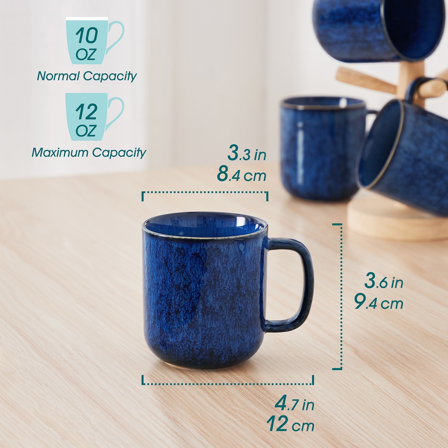 vancasso STARRY 480ml/360ml Stoneware Coffee Mug Set of 4 Coffee Cups Blue/Green