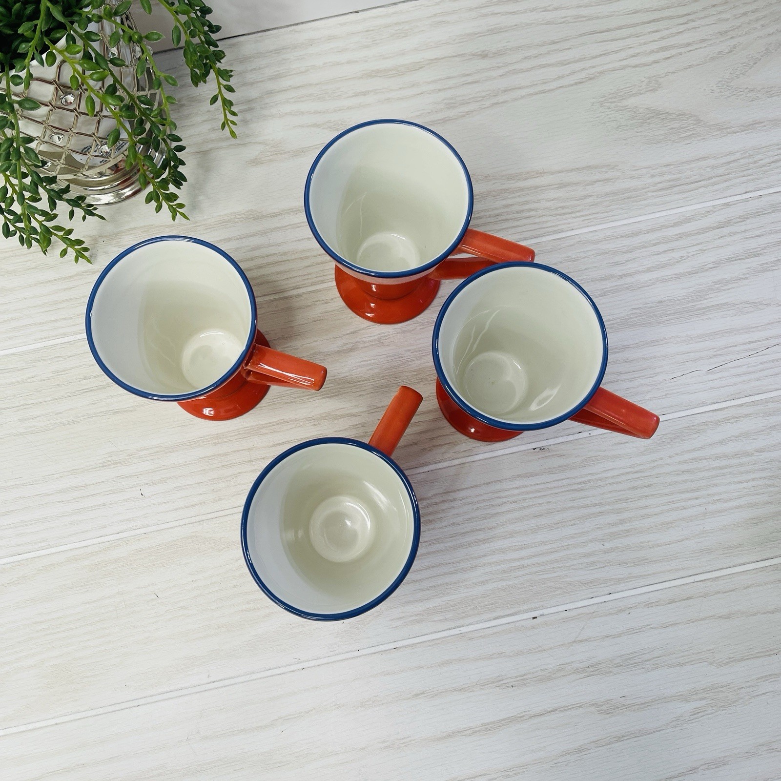 4 Pier 1 Angleterre Mugs Cups England Art Deco Style Ceramic Orange