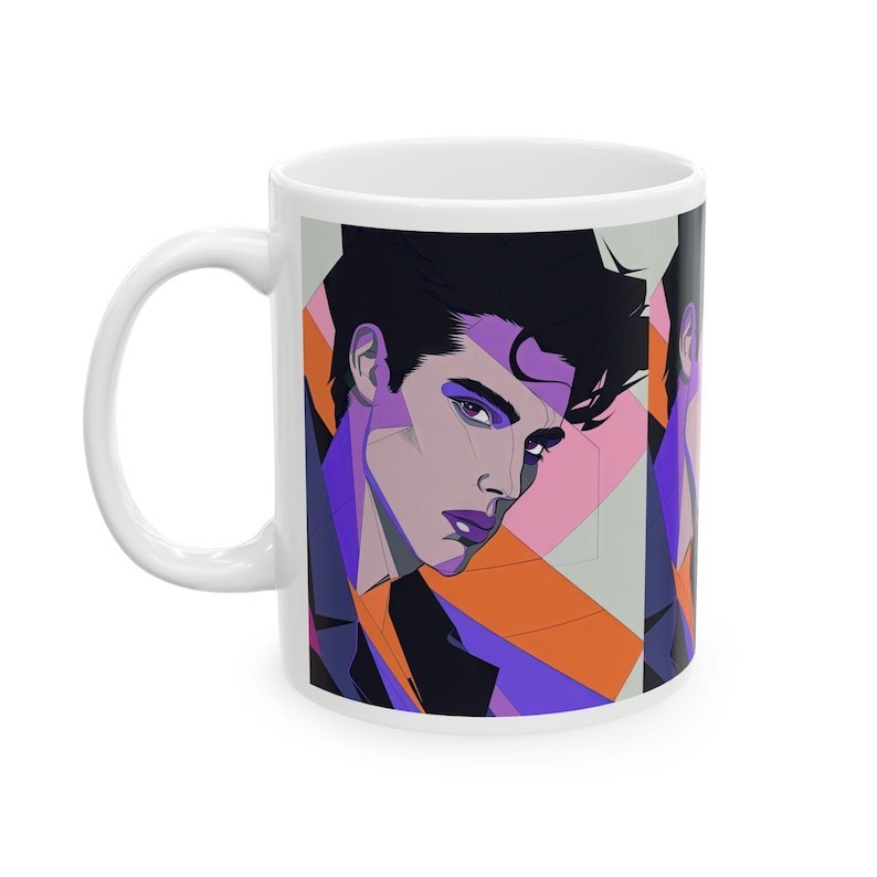 1980s Pop Art Inspired Ceramic Coffee Mug Retro Graphic Portrait Illustrati 11oz