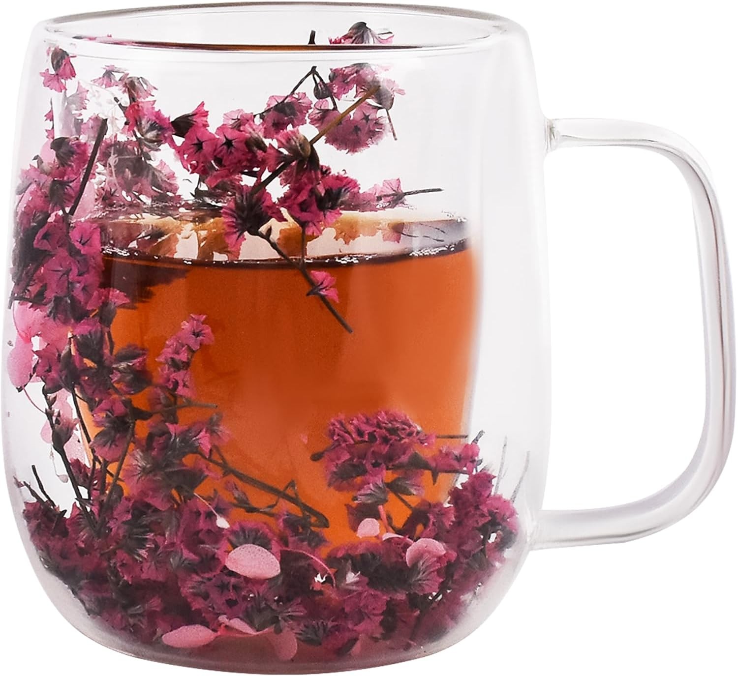 Real Flower Glass Tea Cup, Double Wall Borosilicate Coffee Mug with Preserved