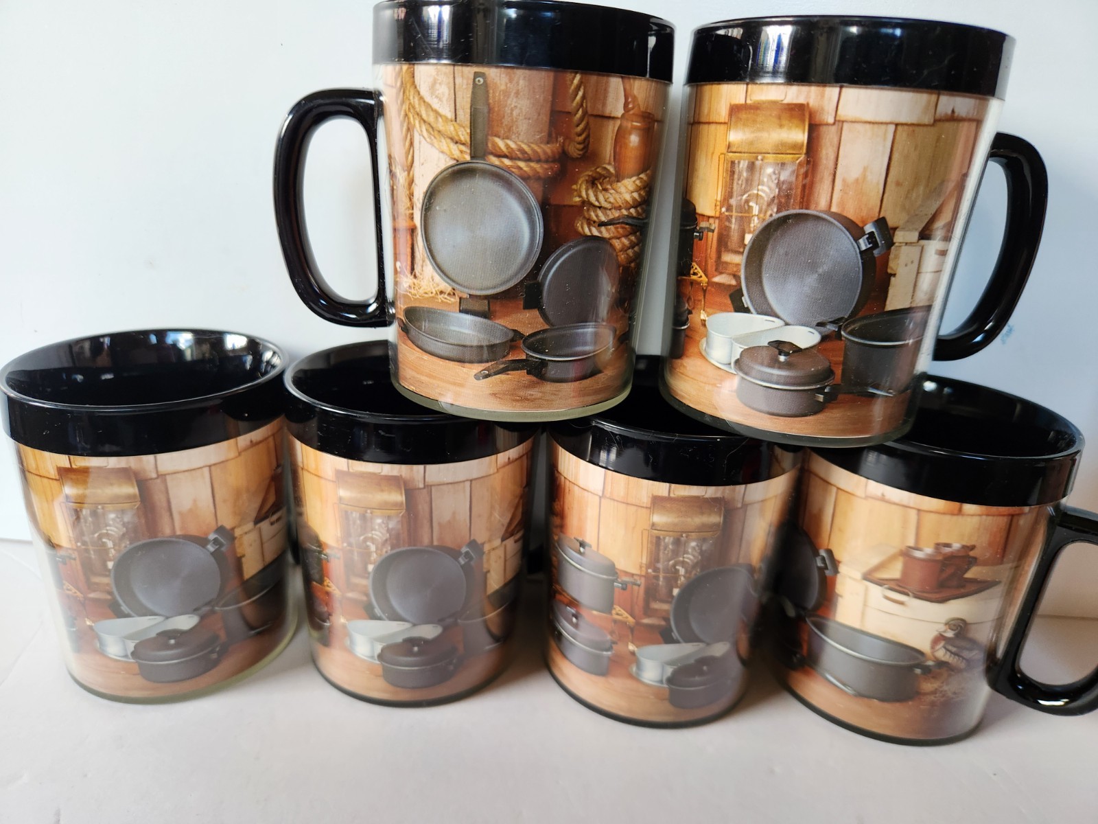 6 West Bend, Insulated Mugs Thermo Serv Made USA Camp, Old Times, Country Farm