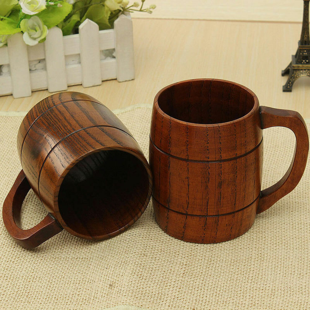 Vintage Handmade RARE Natural Wooden Cup Wood Mug Juice Beer Water Drinking