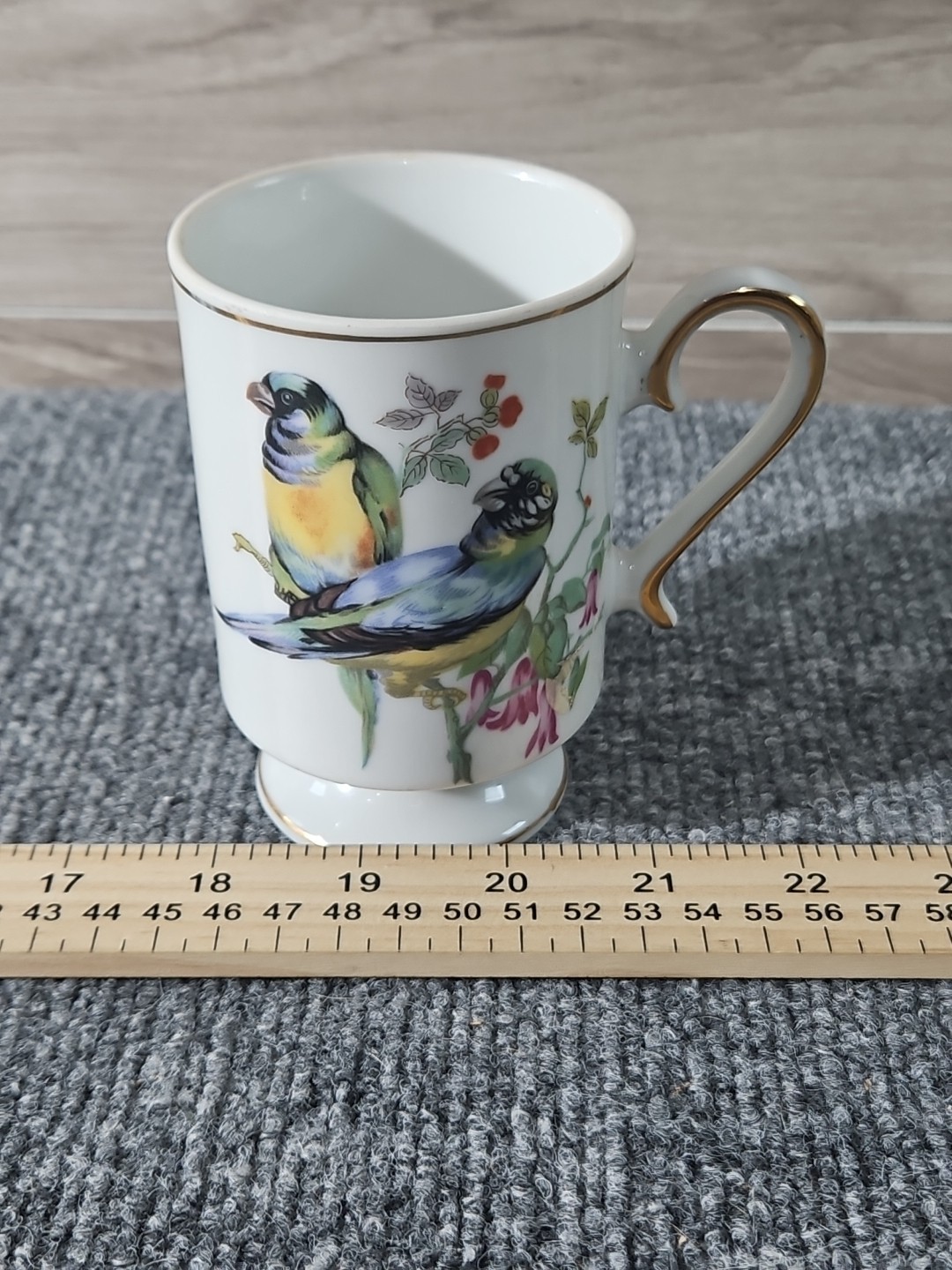 Royal Crown Birds Coffee Mug Gold Trim Fine Porcelain Floral Bird Cup