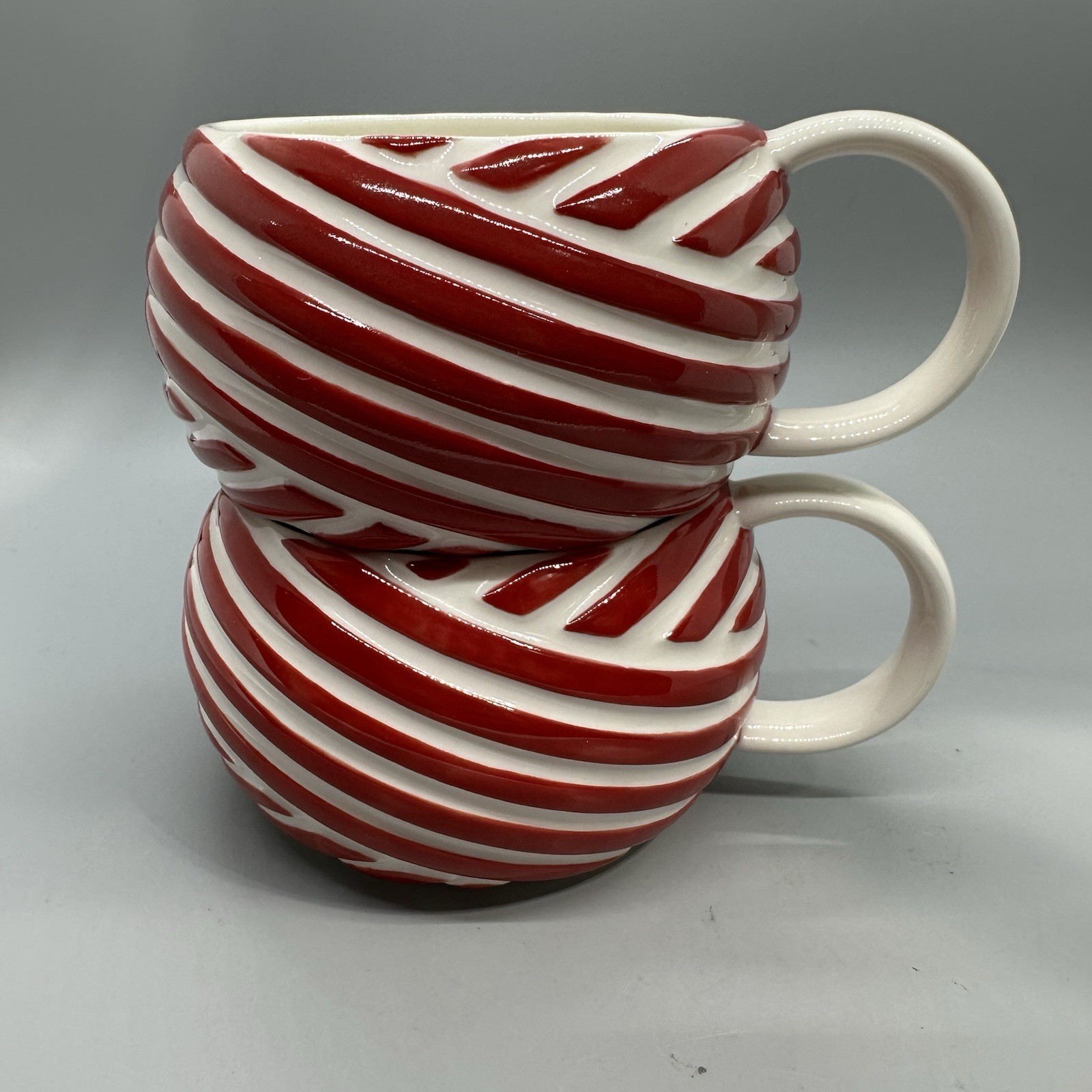 Starbucks White with Red Stripe Coffee Cups Round Stackable Set of 2