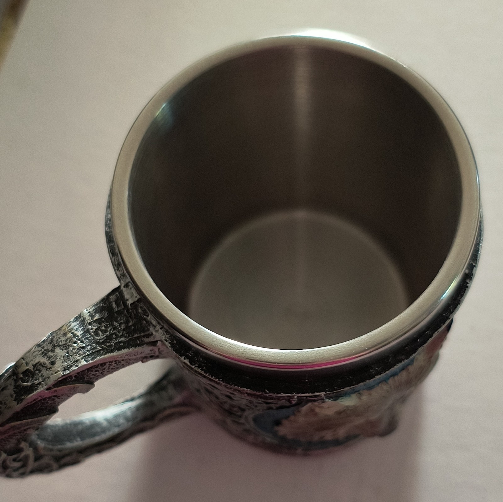 3D Wolf Decorated Metal Mug, 16 oz, Silver/Blue, Round 1-Piece Set
