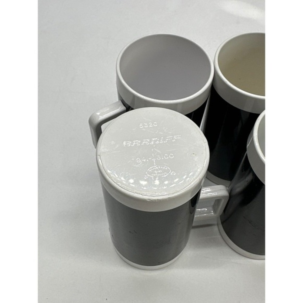 Braniff Airlines Black and White Cylindrical Coffee Mugs Set of 4