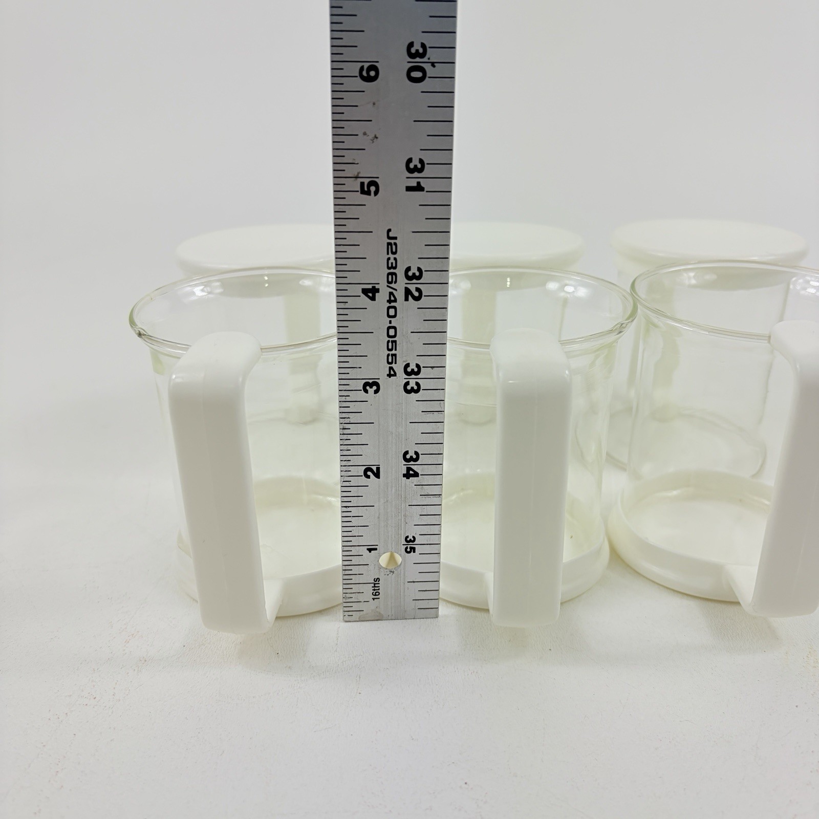 BODUM Brazil Clear Glass w/White Plastic Handles Espresso Cups Coffee Mugs Set 6