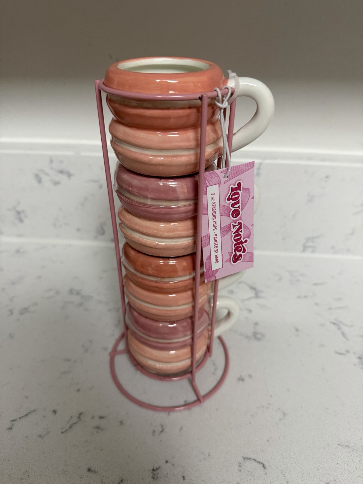 French Macaron Stackable Espresso Mugs – Valentines Day – 3 oz, Set of 4