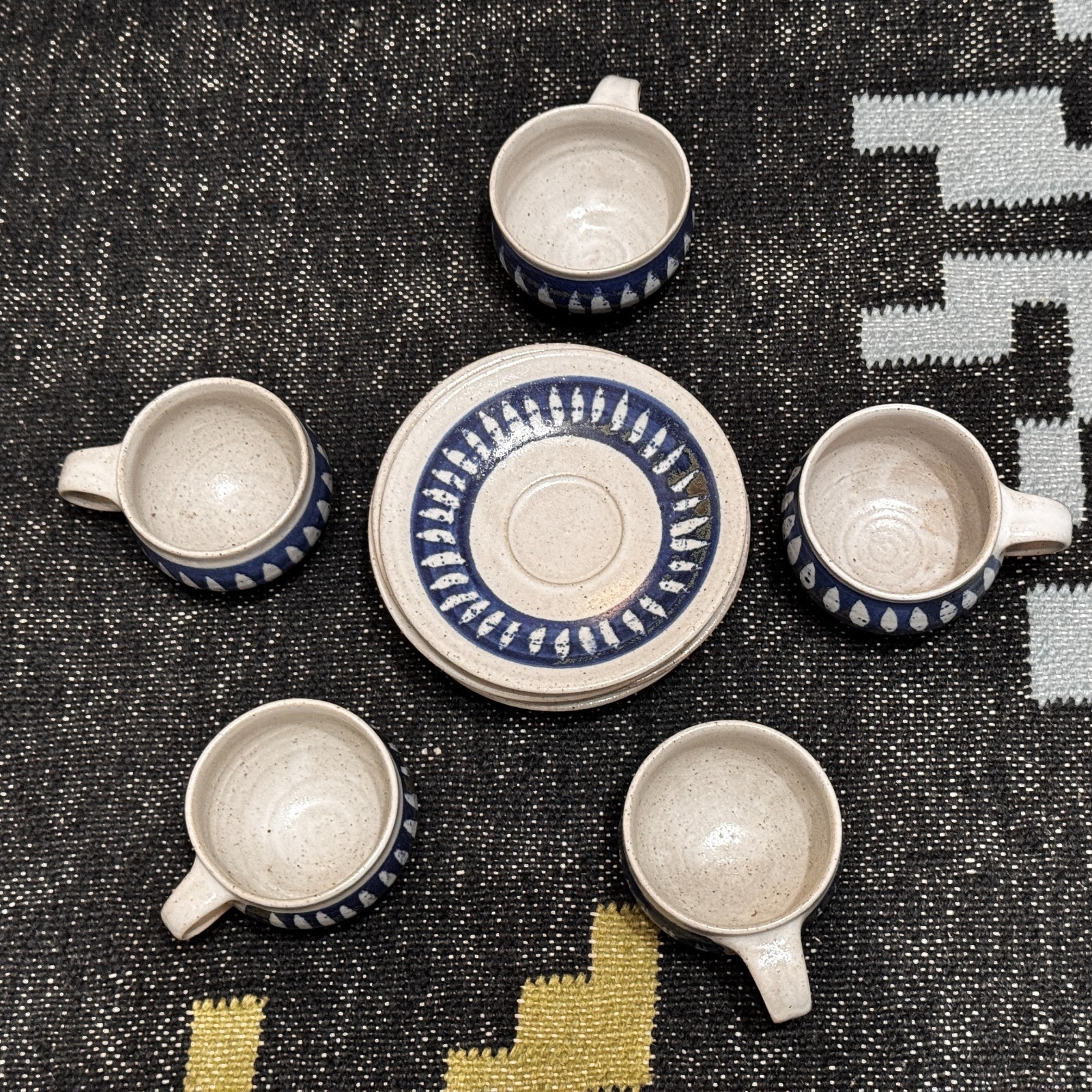 Ceramic Stoneware Artisanal Cup & Saucer 11-Piece Set, Cobalt Blue, Incomplete