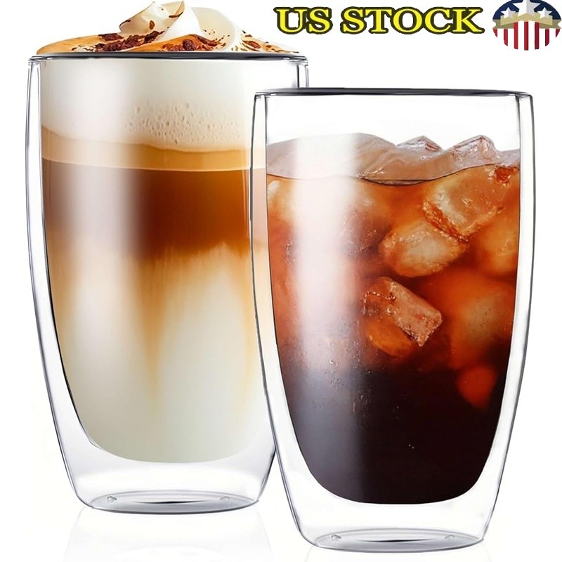 Double Wall Insulated Borosilicate Glass Coffee Mugs Espresso Latte Tea New