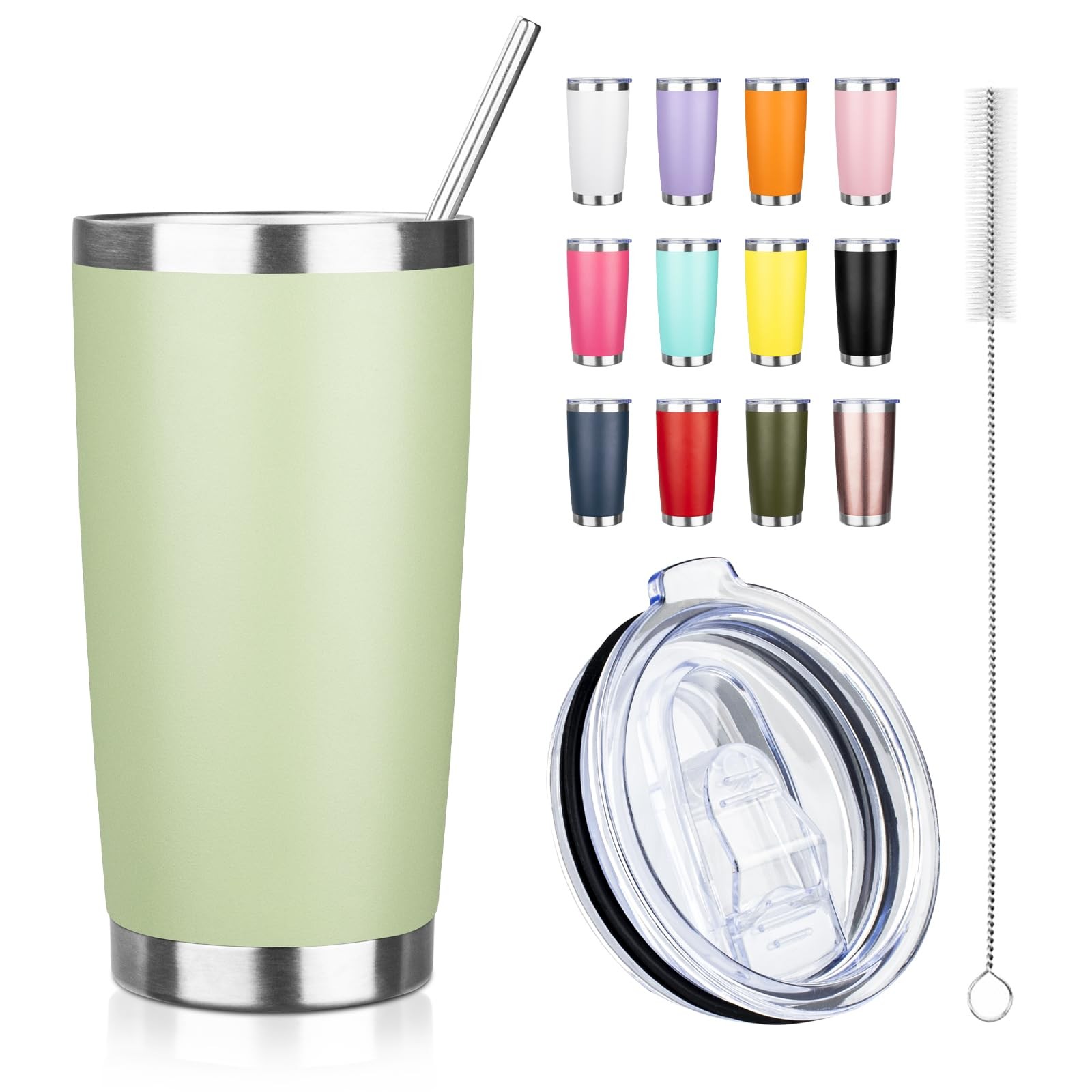 ATIKZHE 20oz Tumbler with Straw and Brush, Stainless Steel Vacuum Insulated t…