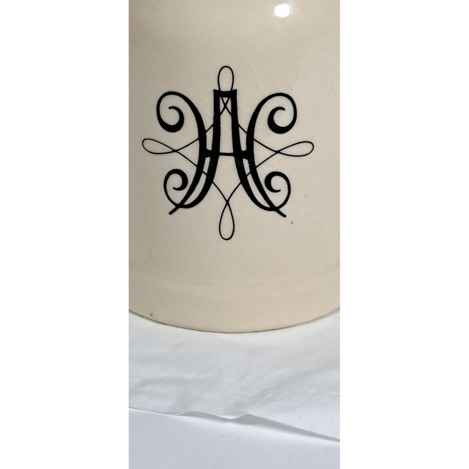 Unique Beige Mug With Ornate Black Monogram
